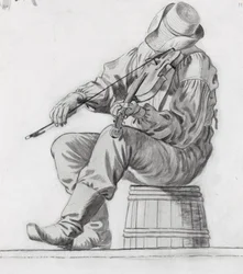 Violist (studie voor De vrolijke platbootmannen) (recto)